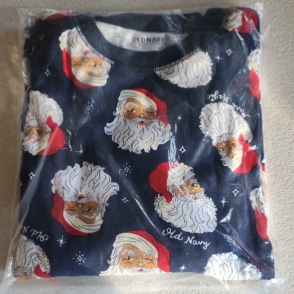 Old Navy Blue and Red Santa Pajama Top